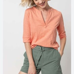 Lilla P Cuff Sleeve Split Neck Tee Sunset Sz Medium